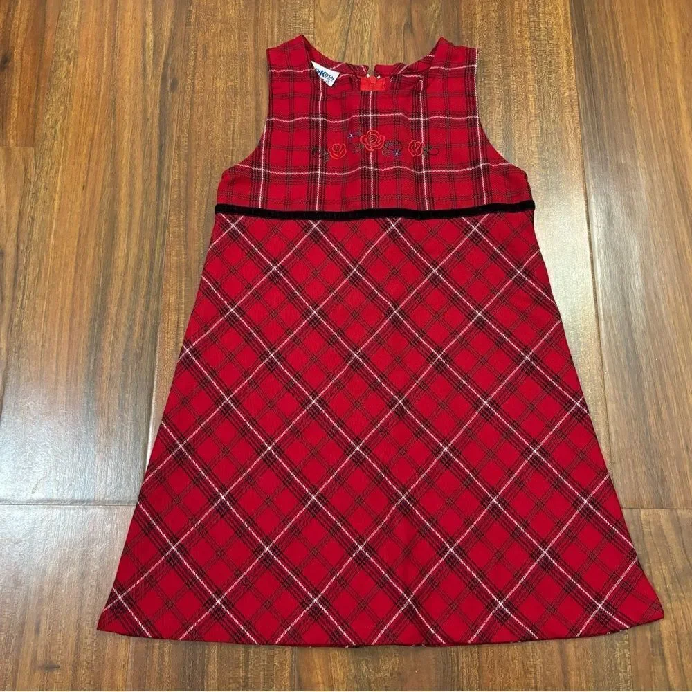 Osh Kosh B’Gosh vintage red plaid embroidered plaid dress